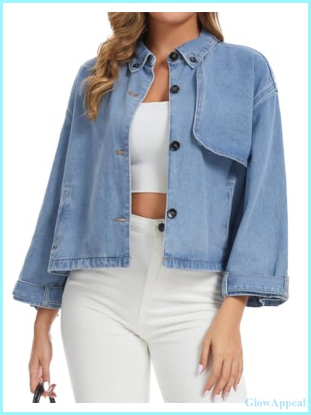 Women Denim Jacket Trench Coat Casual Button Down Long Sleeve Jean Coats with